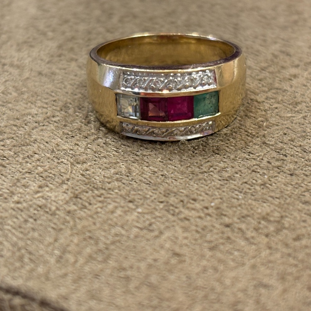 10K Gold Ring with precious gems and Diamond Accents